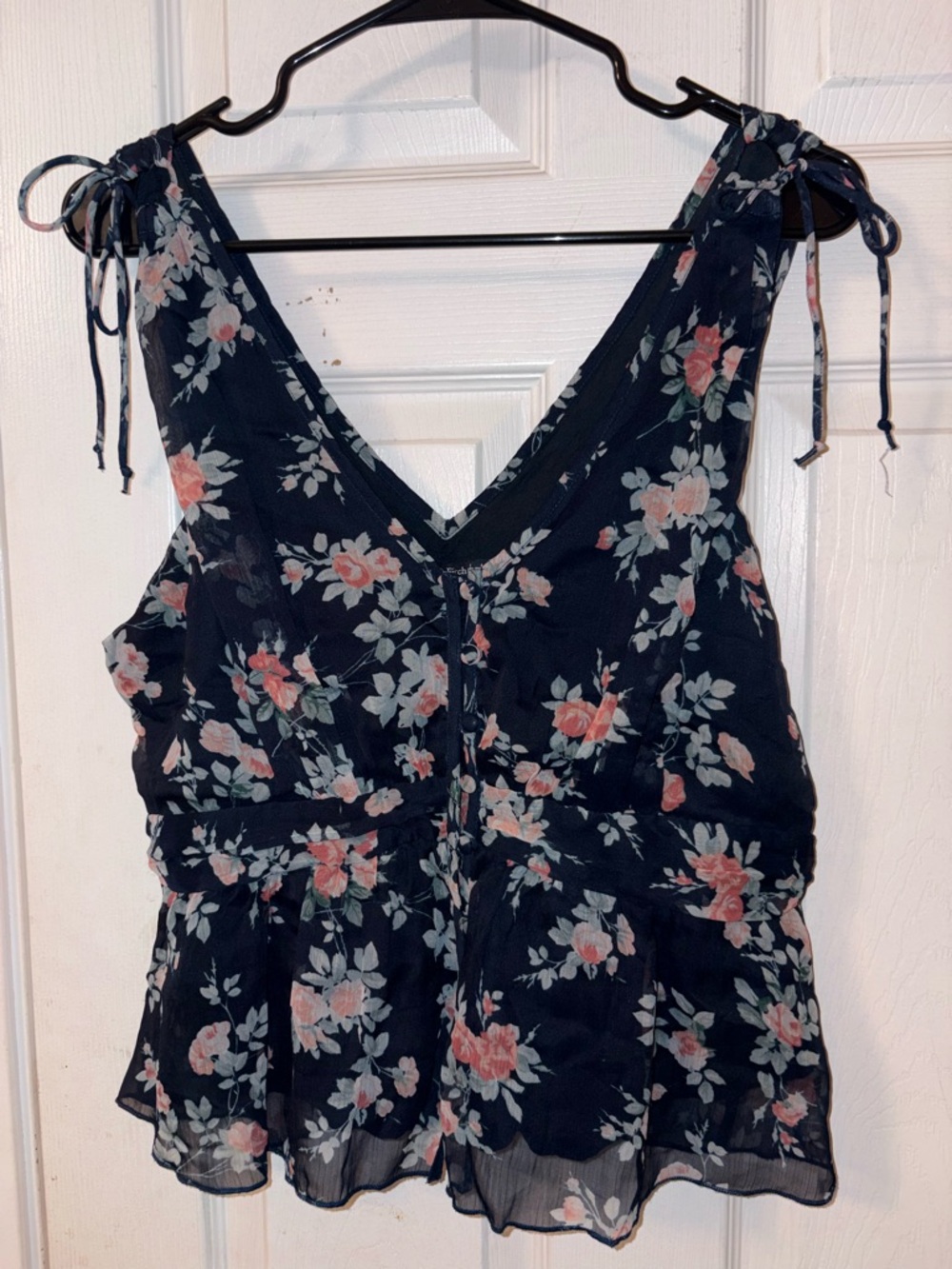 Abercrombie & Fitch Black Floral Tie-Shoulder V-Neck Camisole